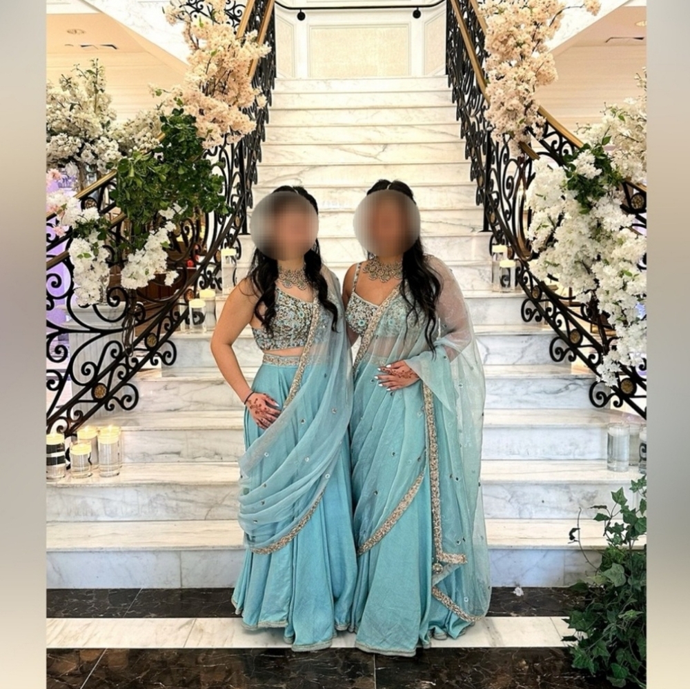 Elegant Teal Blue Embellished Saree